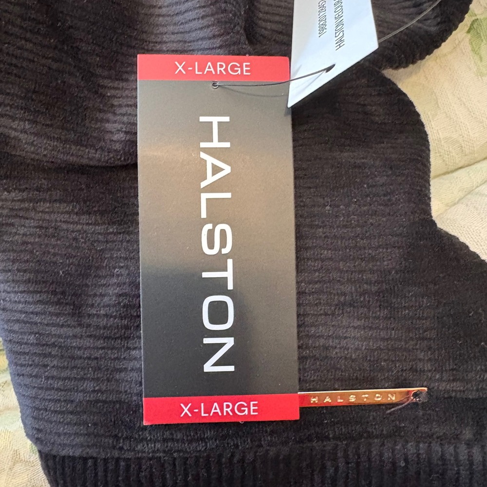 Halston Velour Quarter Zip Pullover Black Ribbed Sweatshirt XL NWT - Picture 5 of 8